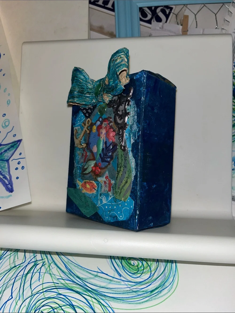 1of a kind new upcycled Handmade Mermaid ocean Mixed-Media treasure art card box